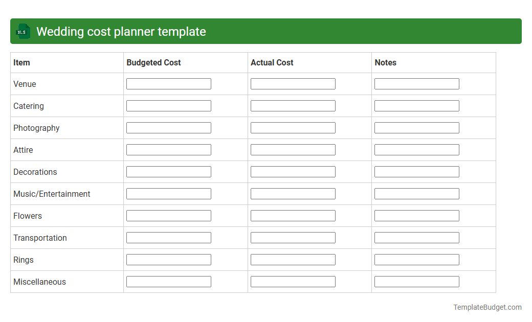 Wedding cost planner template