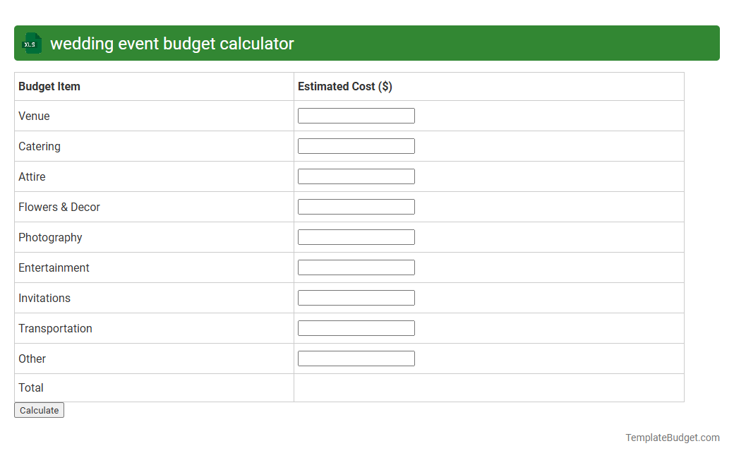 wedding event budget calculator