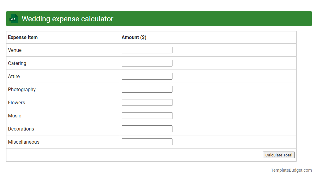 Wedding expense calculator