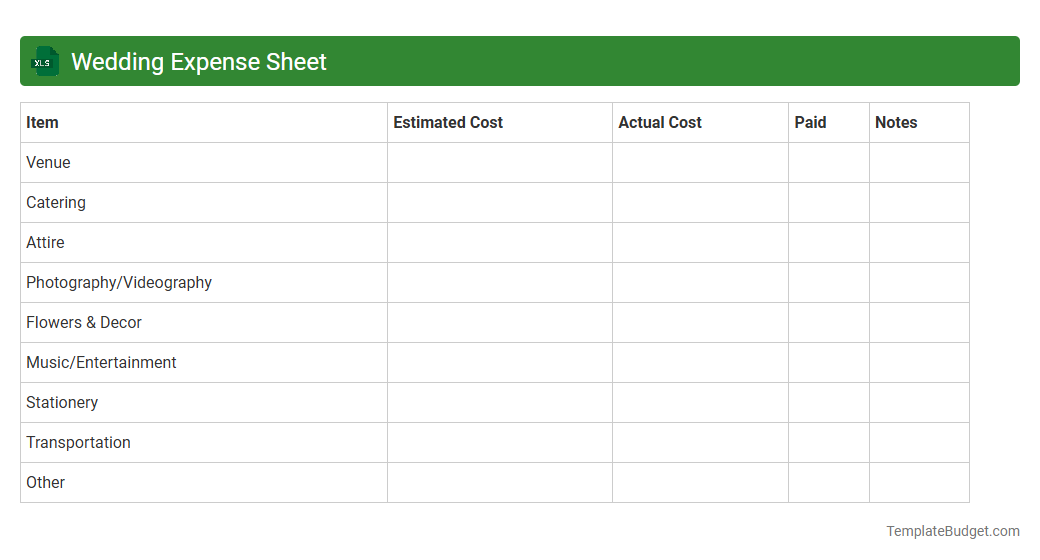Wedding Expense Sheet