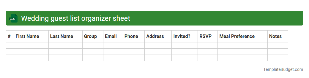 Wedding guest list organizer sheet