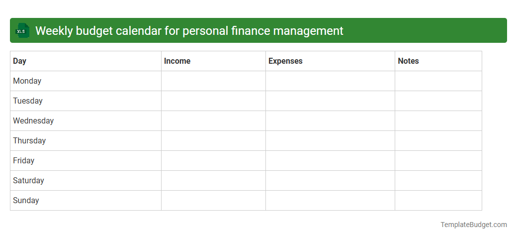 Weekly budget calendar for personal finance management
