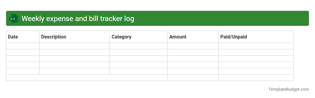 Weekly expense and bill tracker log