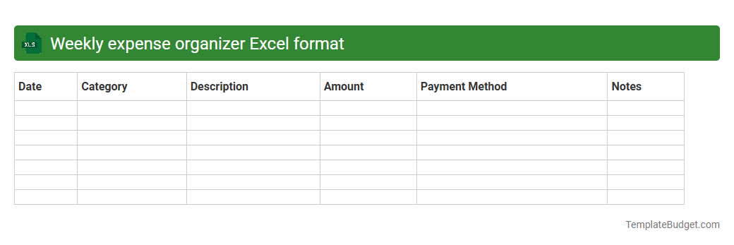 Weekly expense organizer Excel format