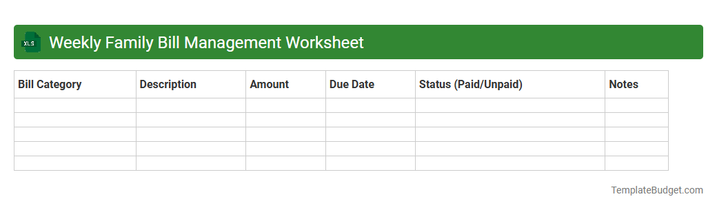 Weekly Family Bill Management Worksheet