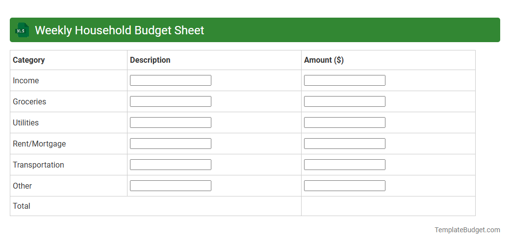 Weekly Household Budget Sheet