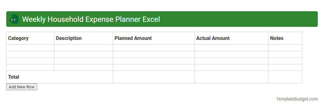 Weekly Household Expense Planner Excel