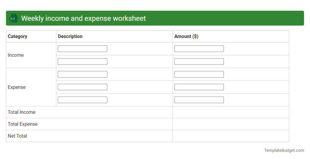 Weekly income and expense worksheet