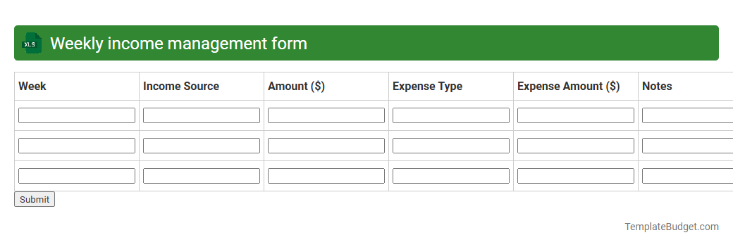 Weekly income management form