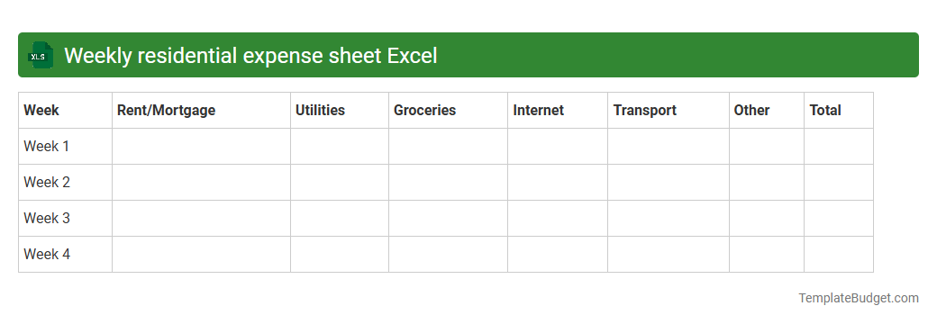 Weekly residential expense sheet Excel