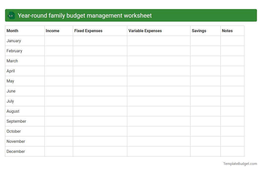 Year-round family budget management worksheet