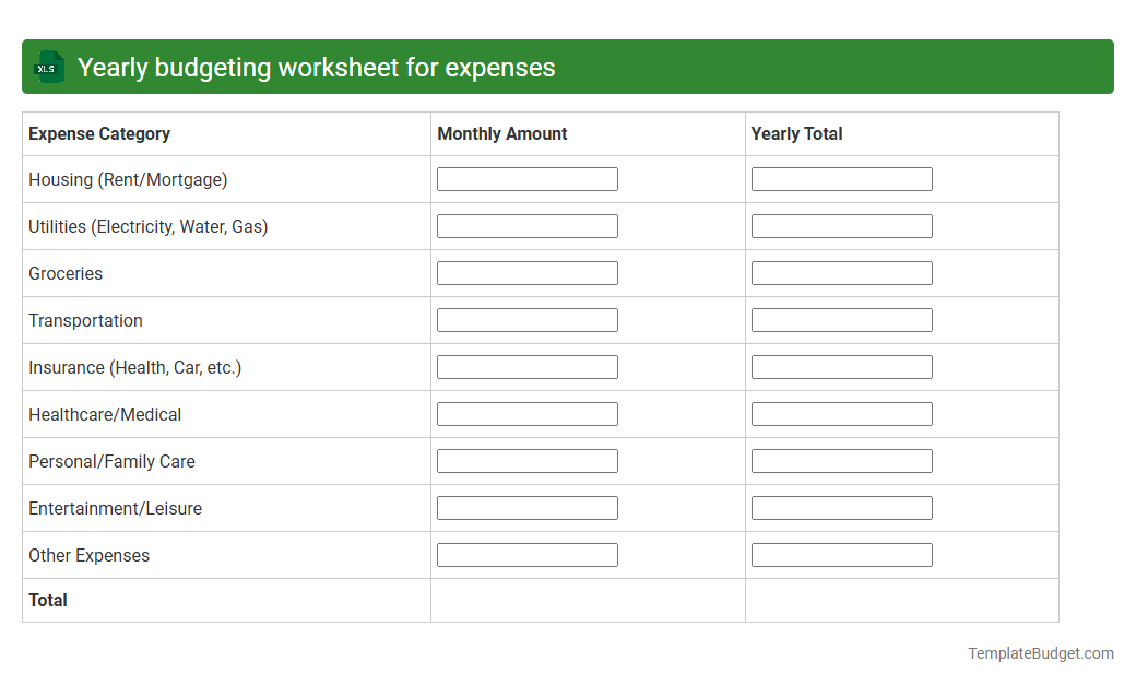 Yearly budgeting worksheet for expenses