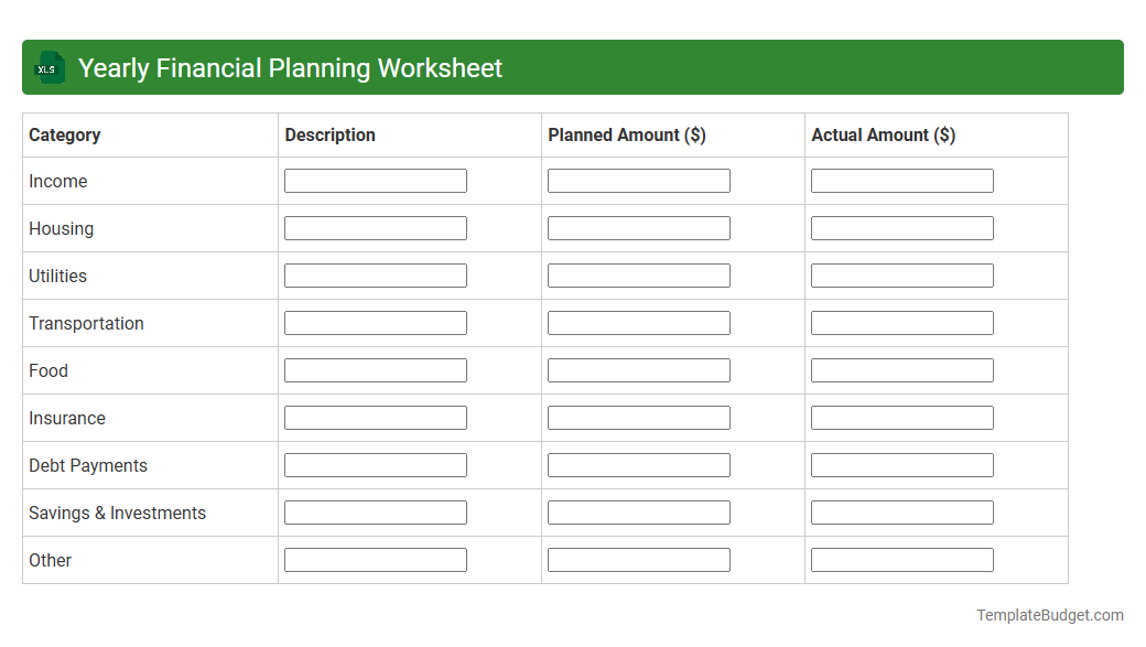 Yearly Financial Planning Worksheet
