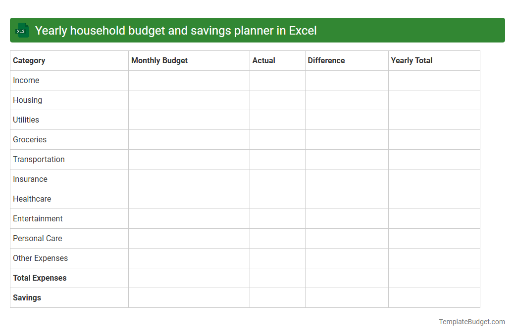 Yearly household budget and savings planner in Excel