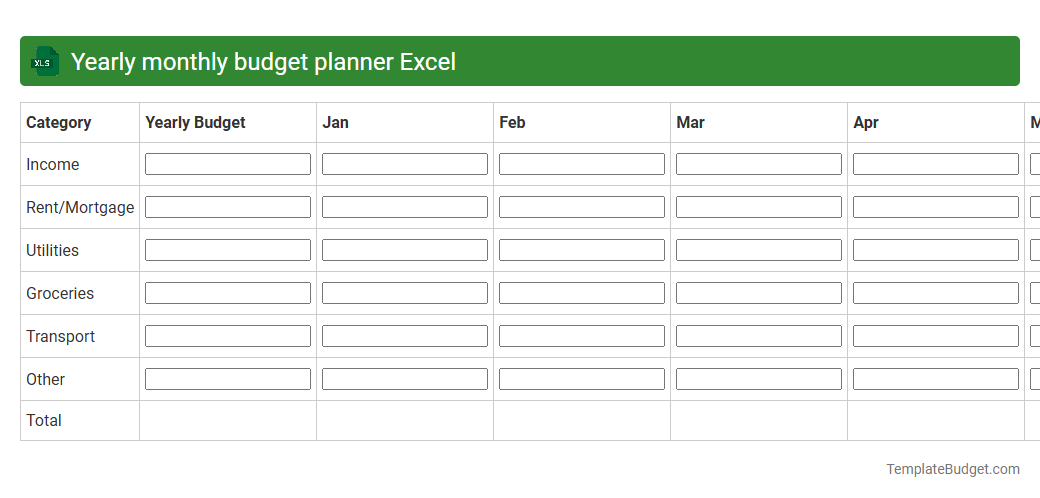 Yearly monthly budget planner Excel