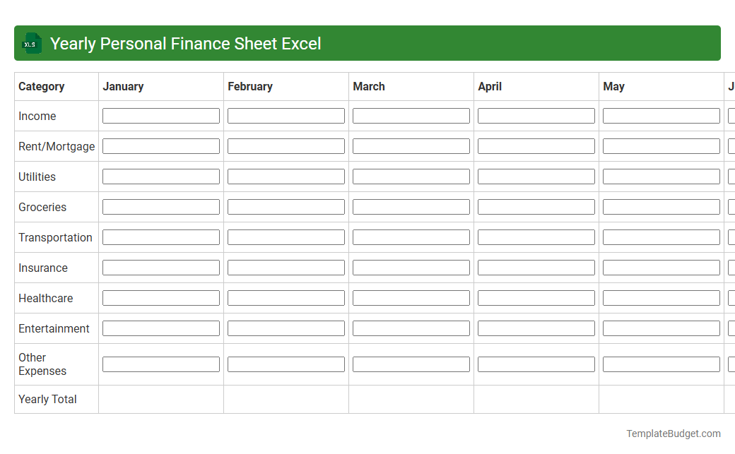 Yearly Personal Finance Sheet Excel