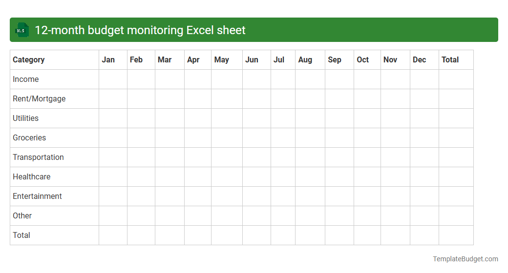 12-month budget monitoring Excel sheet