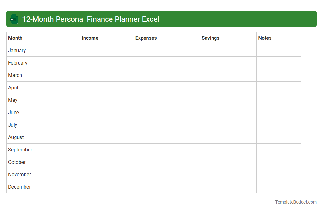 12-Month Personal Finance Planner Excel