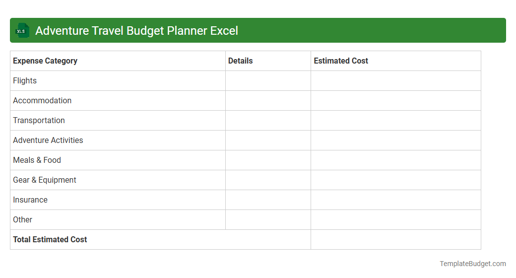 Adventure Travel Budget Planner Excel