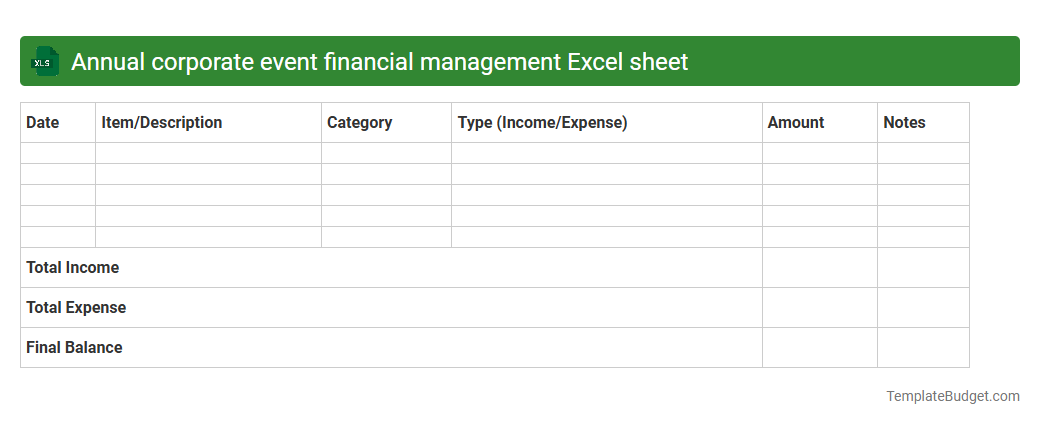 Annual corporate event financial management Excel sheet