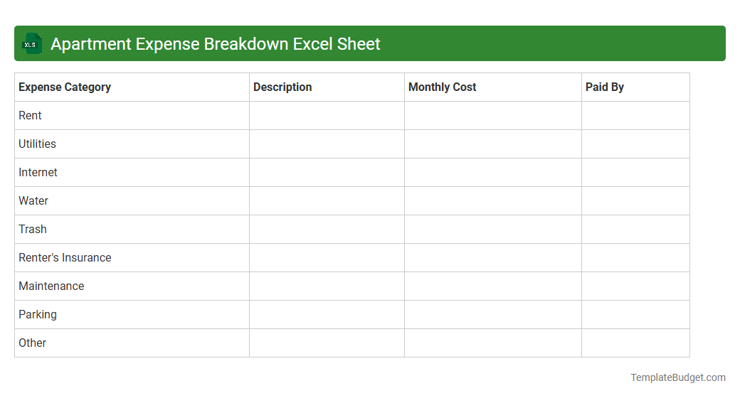 Apartment Expense Breakdown Excel Sheet