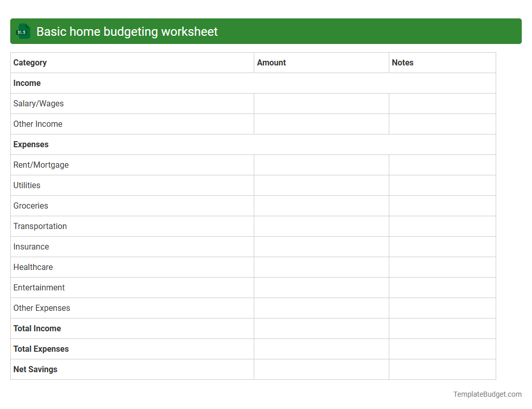 Basic home budgeting worksheet