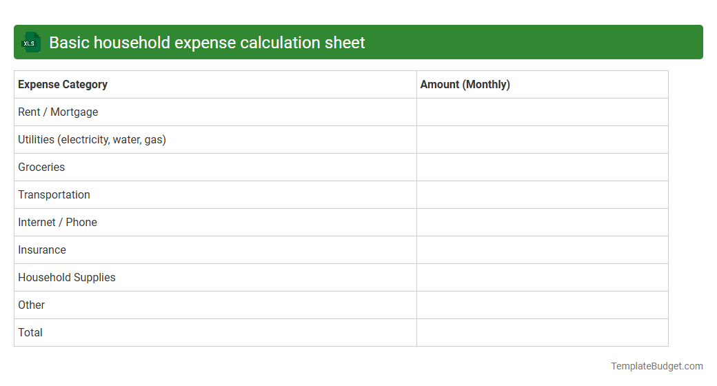 Basic household expense calculation sheet