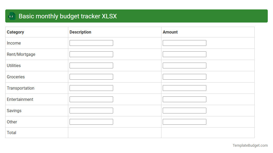 Basic monthly budget tracker XLSX