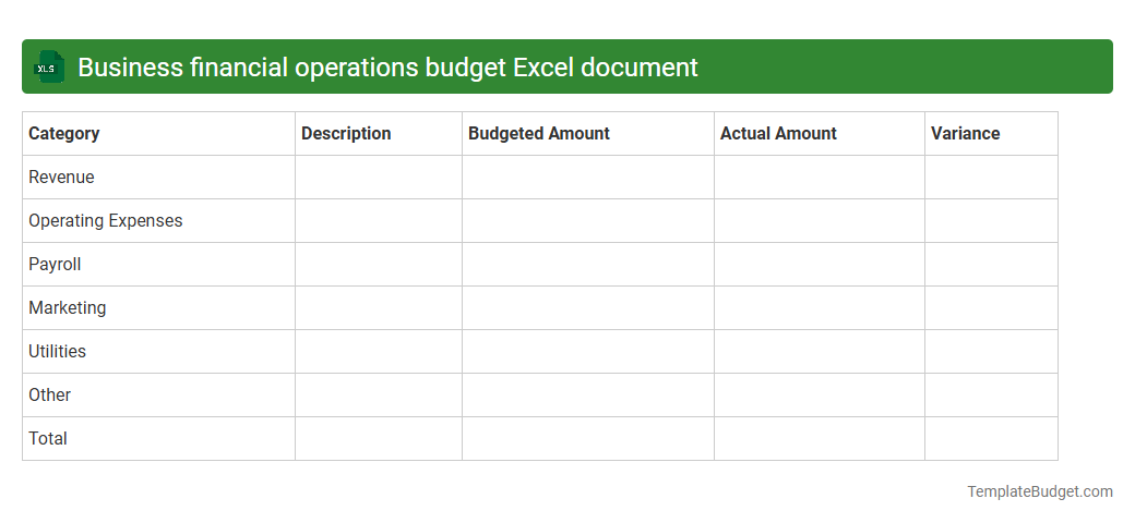 Business financial operations budget Excel document