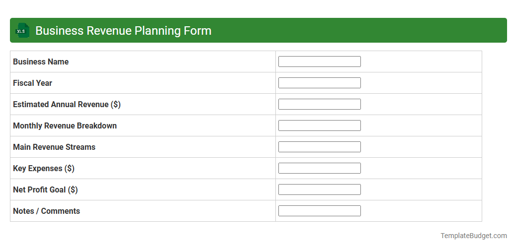 Business Revenue Planning Form