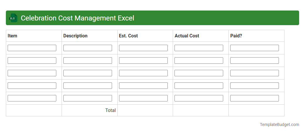 Celebration Cost Management Excel
