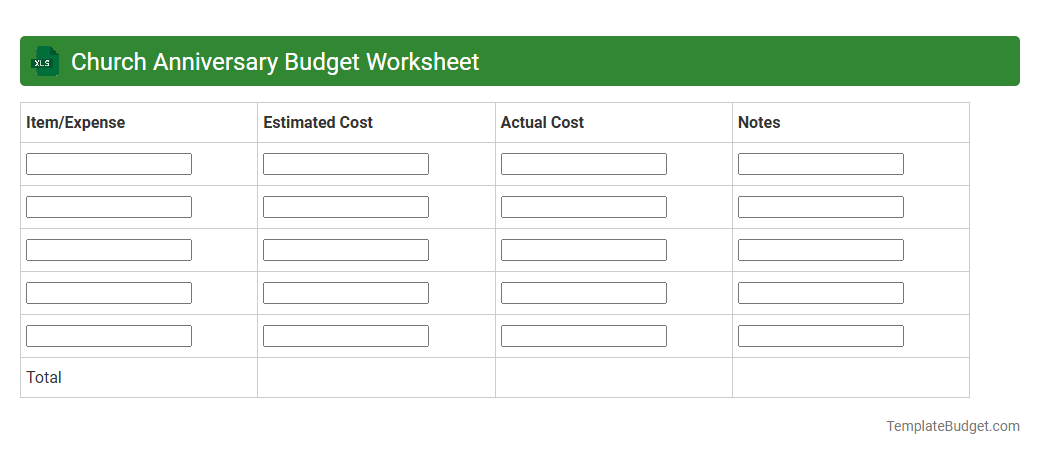 Church Anniversary Budget Worksheet