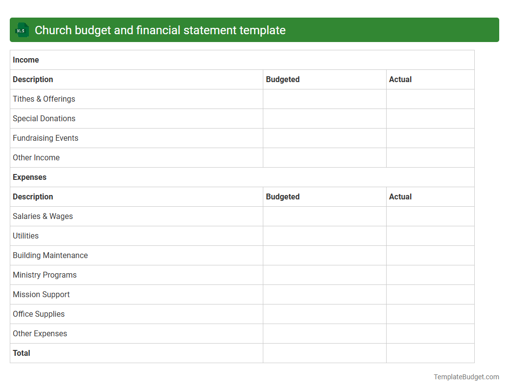 Church budget and financial statement template