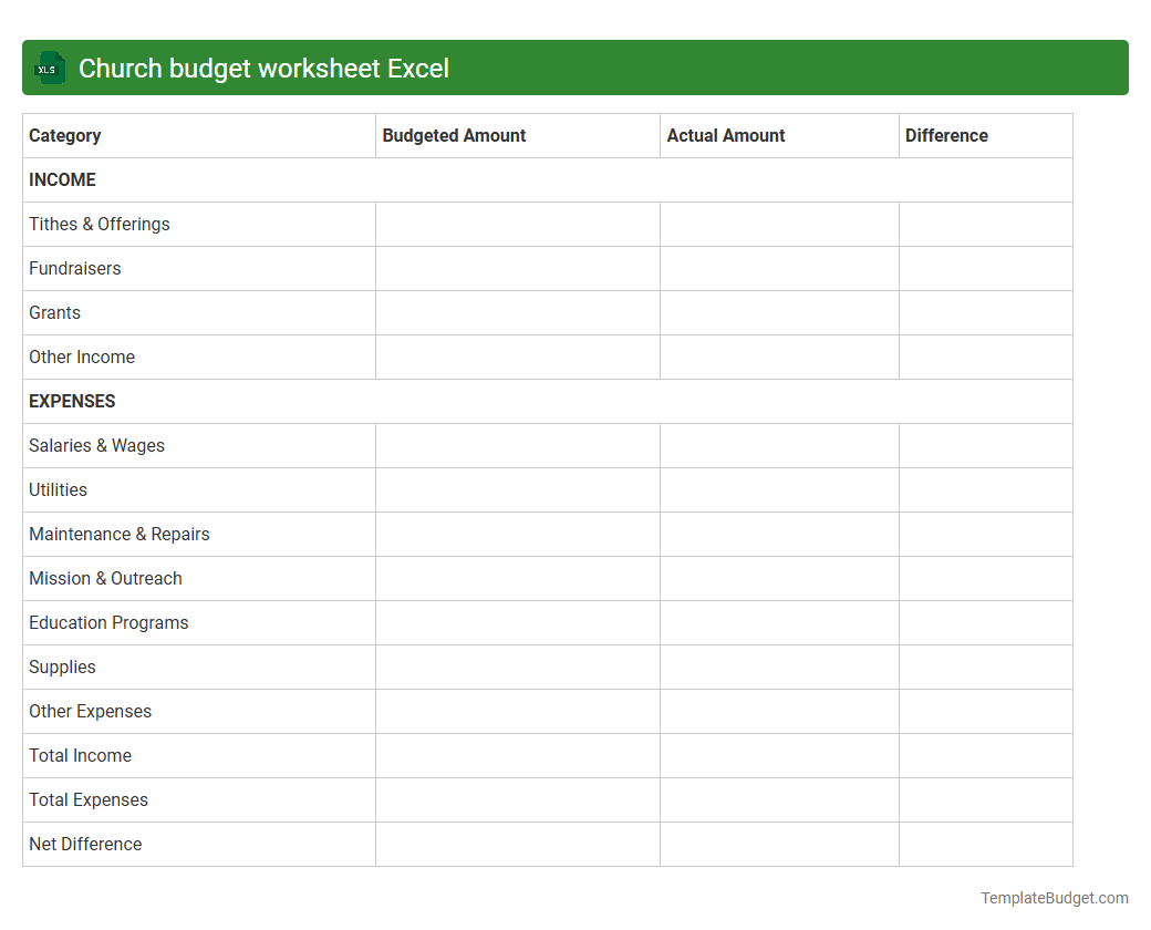 Church budget worksheet Excel