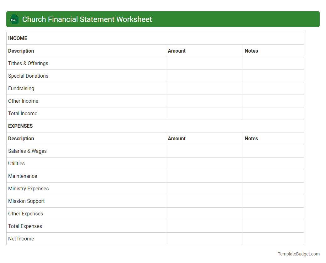 Church Financial Statement Worksheet