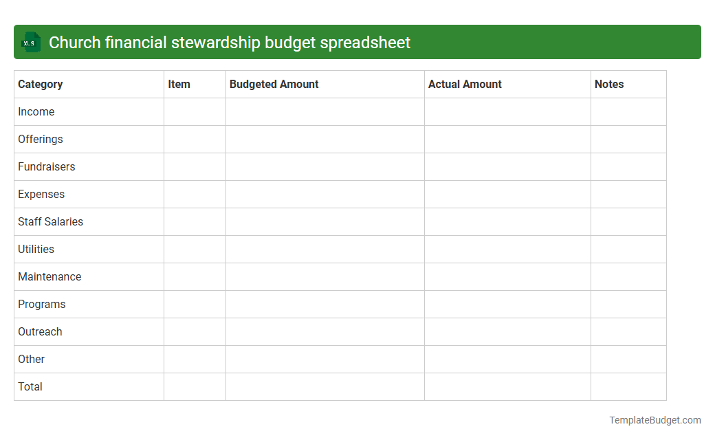 Church financial stewardship budget spreadsheet