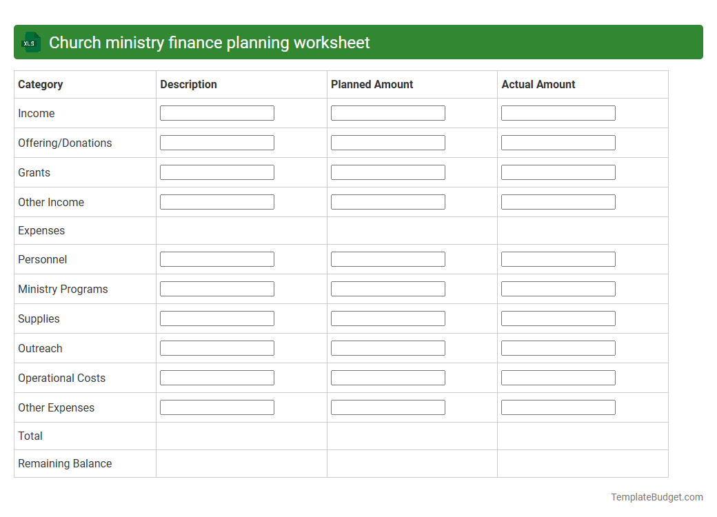 Church ministry finance planning worksheet