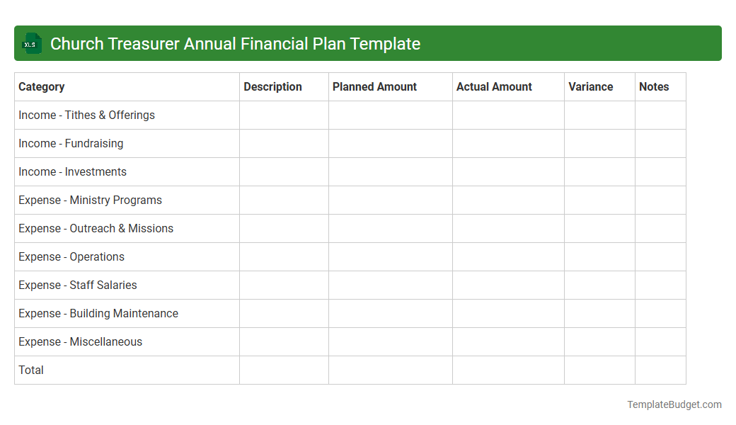 Church Treasurer Annual Financial Plan Template