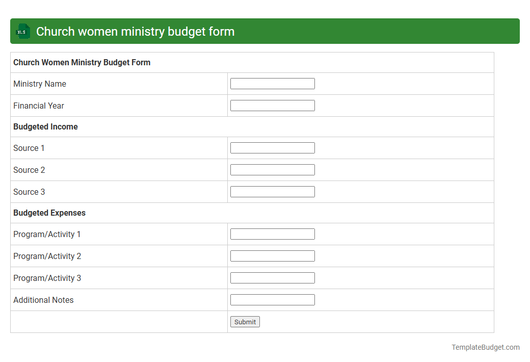 Church women ministry budget form
