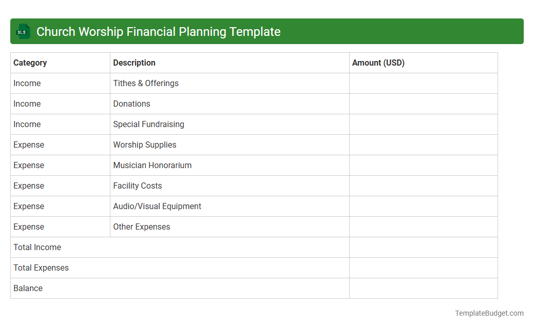 Church Worship Financial Planning Template