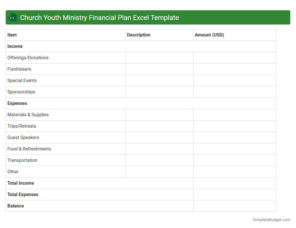 Church Youth Ministry Financial Plan Excel Template