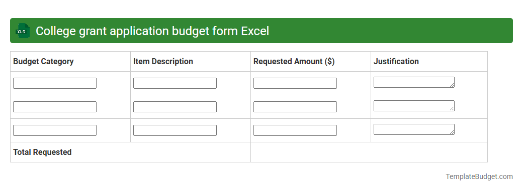 College grant application budget form Excel