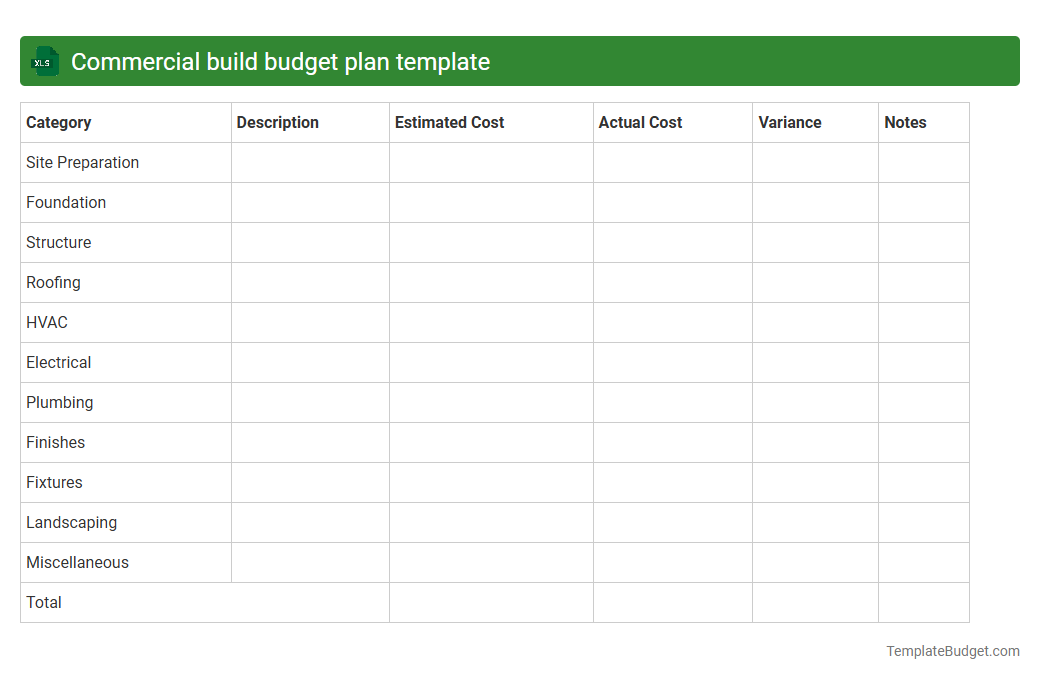 Commercial build budget plan template
