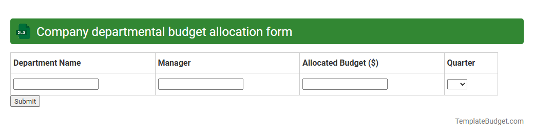 Company departmental budget allocation form