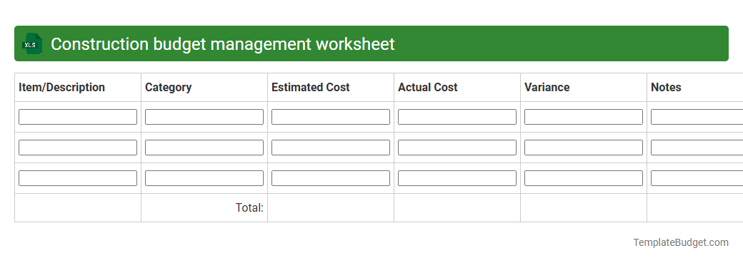 Construction budget management worksheet