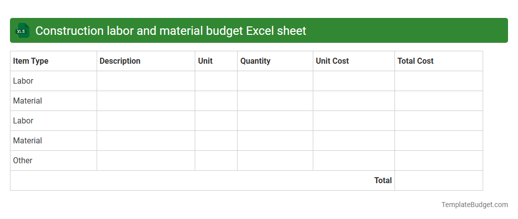 Construction labor and material budget Excel sheet