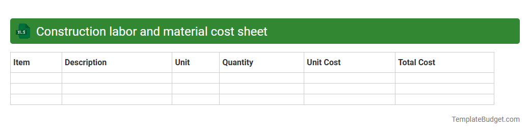 Construction labor and material cost sheet