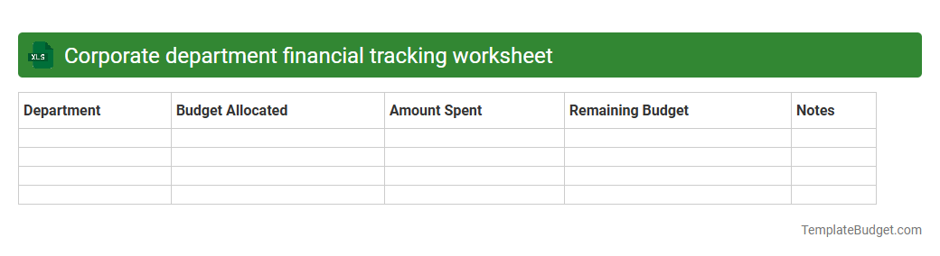 Corporate department financial tracking worksheet