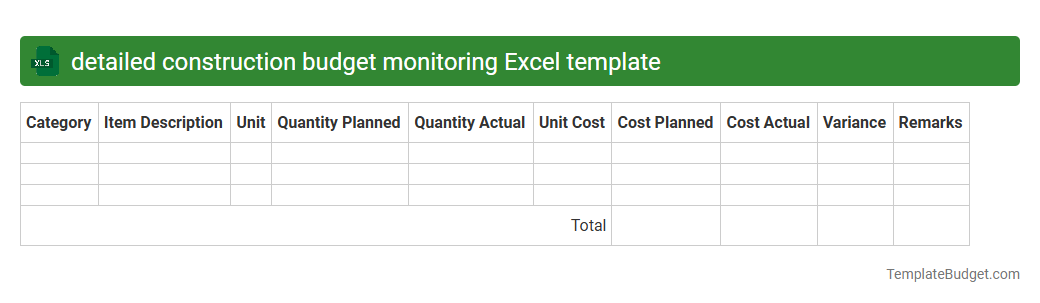 detailed construction budget monitoring Excel template