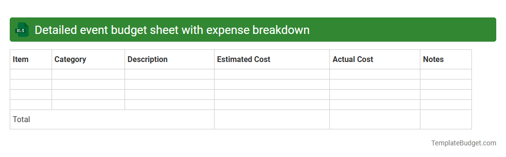 Detailed event budget sheet with expense breakdown